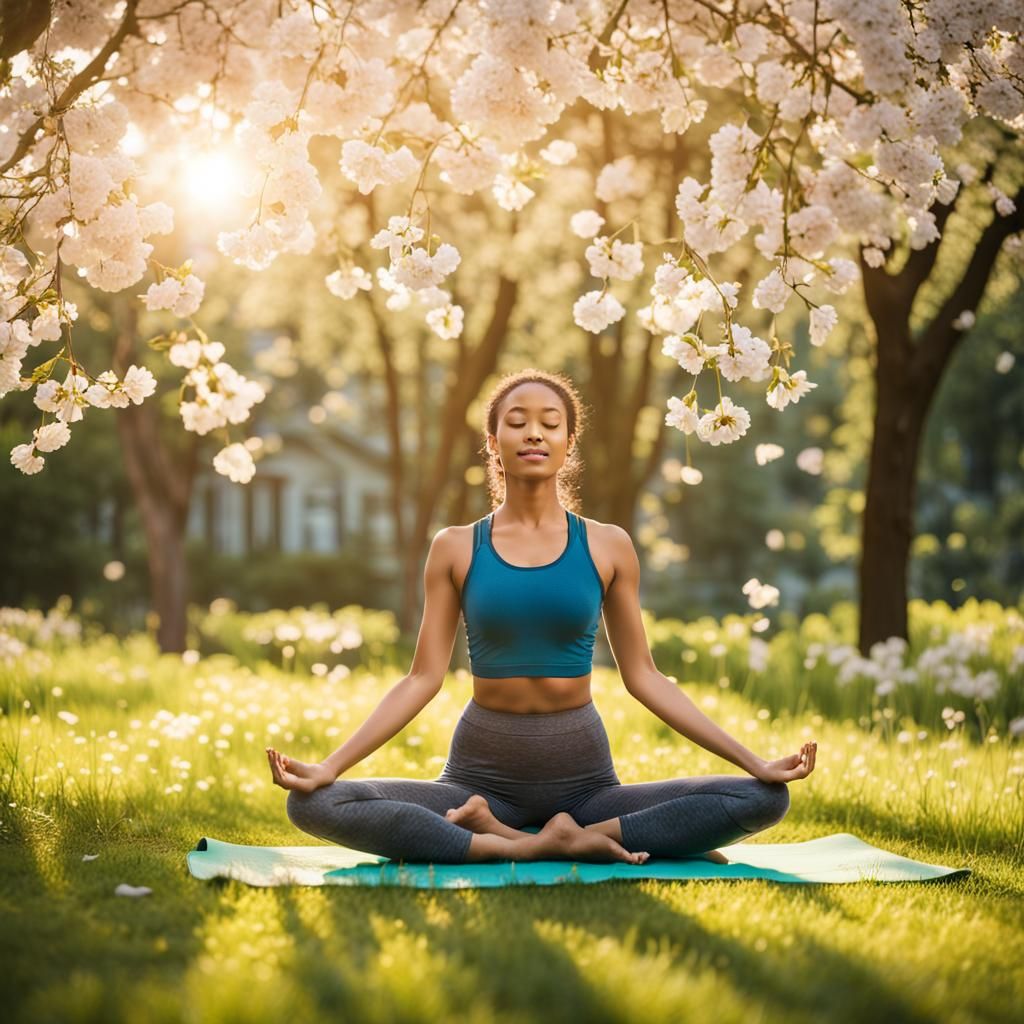 Woman Practicing Yoga on a Spring Lawn