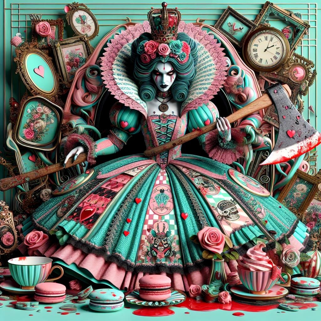 Menacing Queen of Hearts in Surreal 3D Render