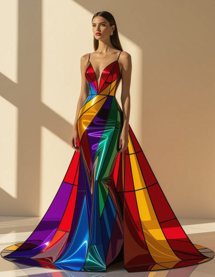 Woman in Polished Stained Glass Dress