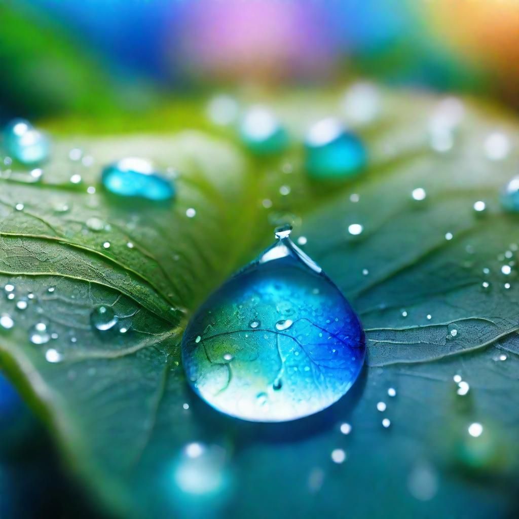 Glowing Raindrop Reflects Mystical World: Photorealistic Art