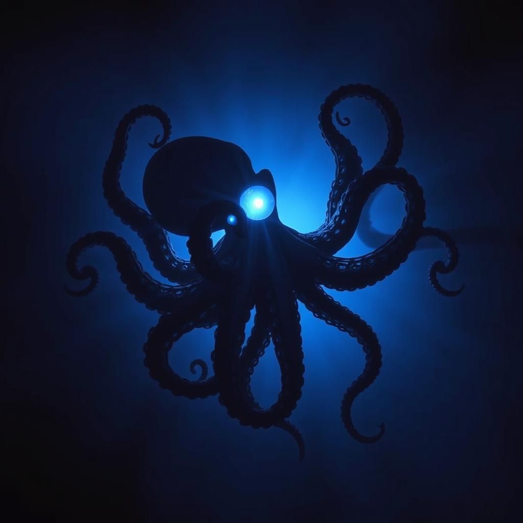 Mystical Shadow Octopus with Ethereal Blue Orb