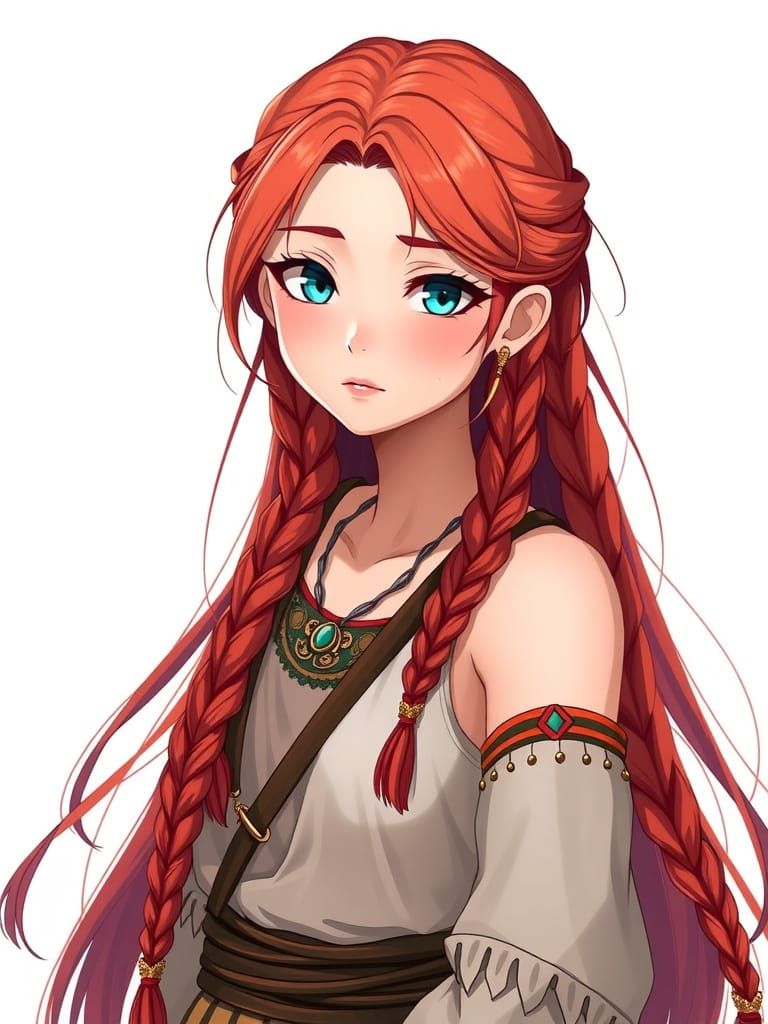 Anime Portrait of Woman with Red Hair