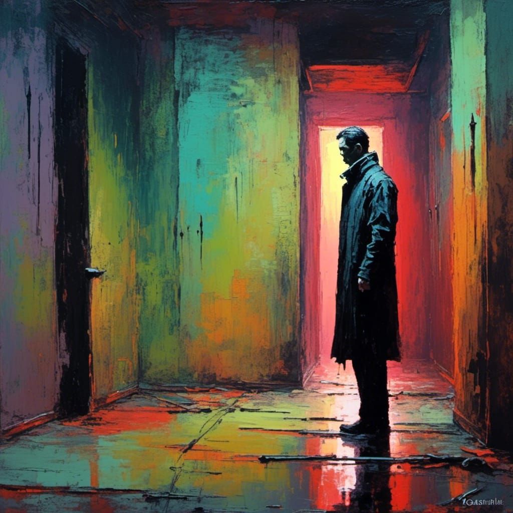 Eerie Surrealist Corridor in Vibrant Oil Painting Style