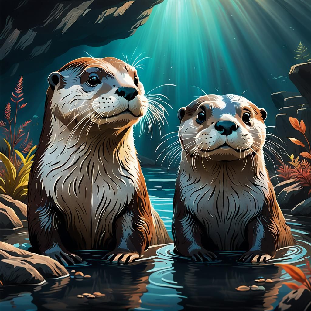 Happy Otters Celebrate Conservation Success in Ghibli Style