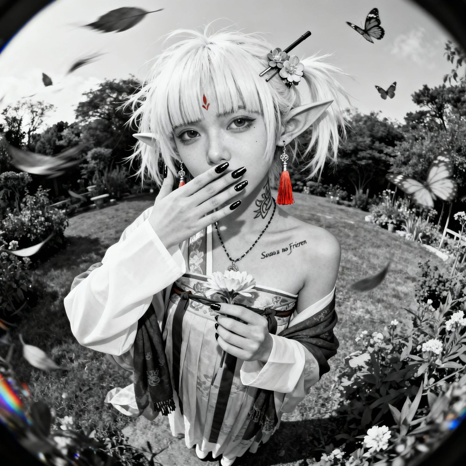 Frieren in Garden with Flower, Fisheye Lens