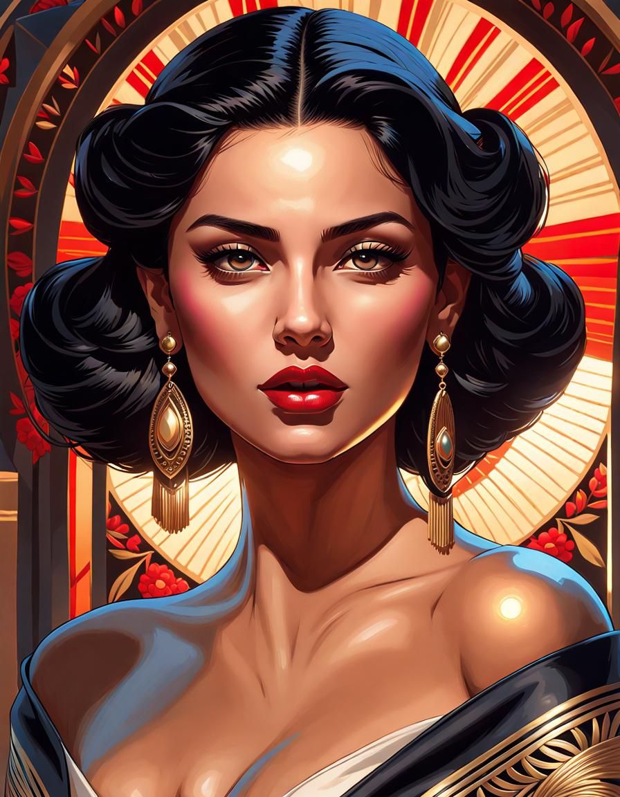 Attractive Mexican Woman Portrait in Hyperdetailed Style