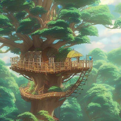 Luxury Treehouse in City, Anime Key Visual