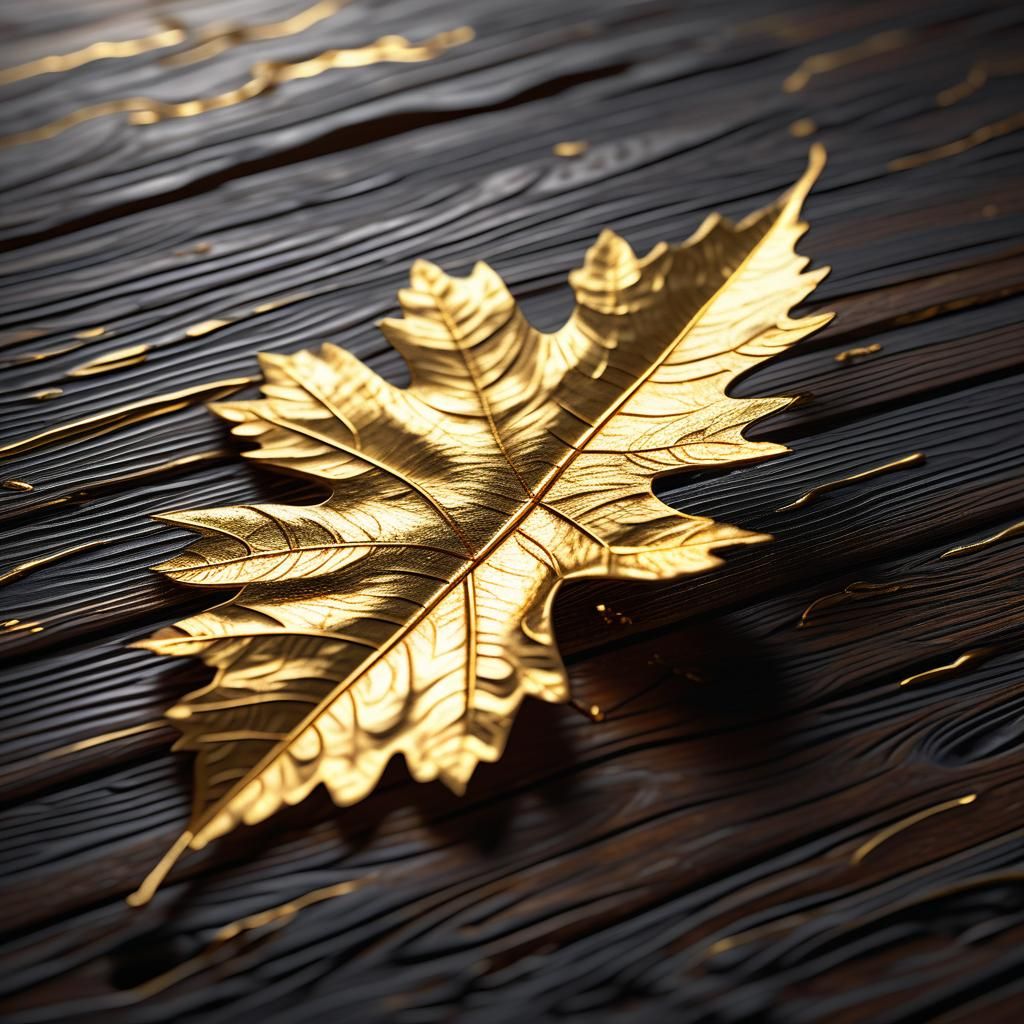 Golden Leaf in Macro: Hyper-Realistic Digital Art