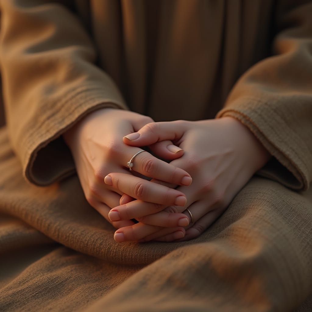 Folded Hands in Prayer on Shawl, Emotional Patience