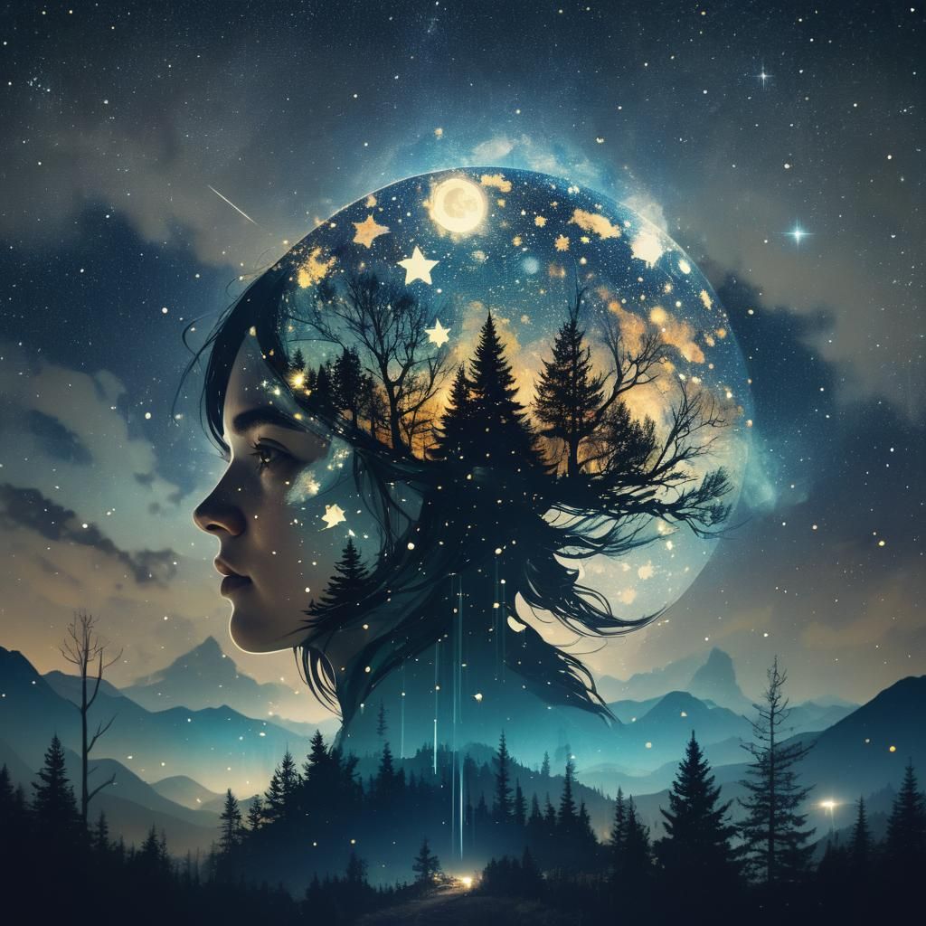 Ethereal Starry Night Double Exposure