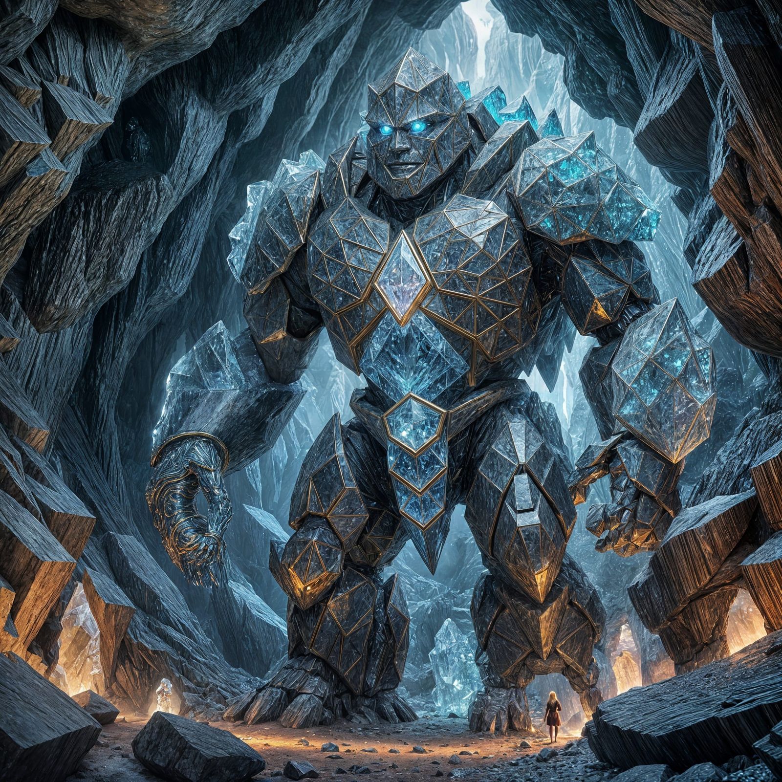 Crystal Golem Guardian in a Glowing Cave of Wonders