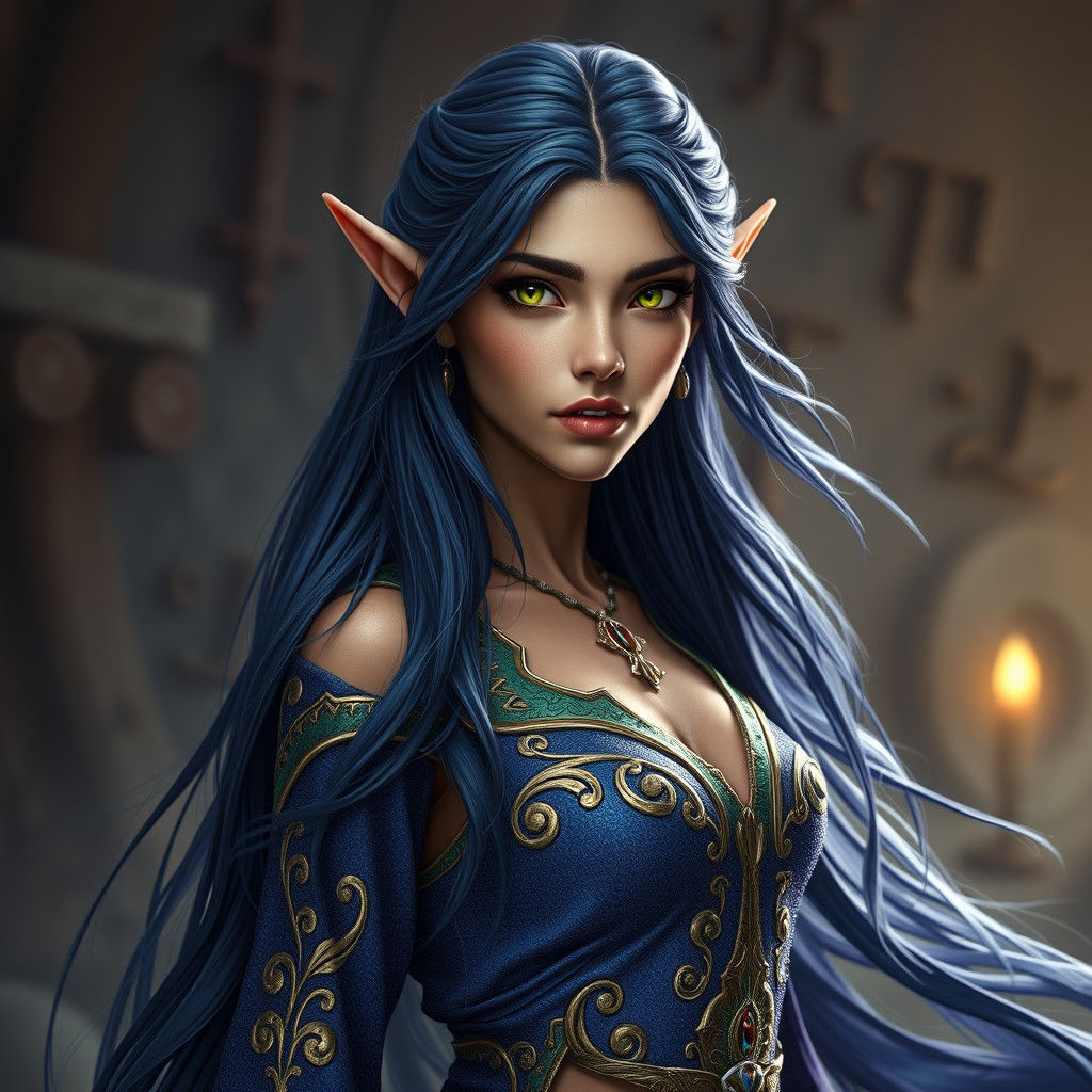 Enigmatic Elf Sorceress Portrait in Art Nouveau Style