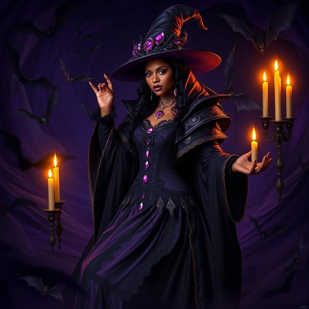 Ornate African American Witch in Gothic Setting