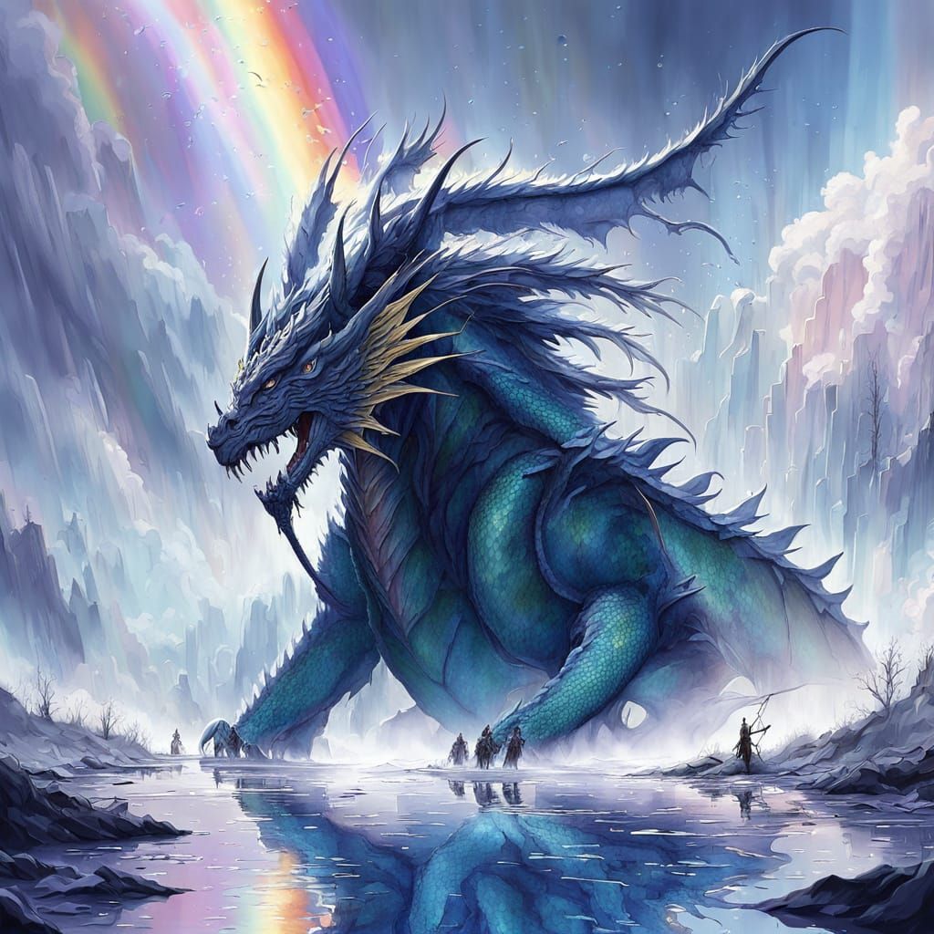 Mythic Dragon Emerging from a Misty Lake