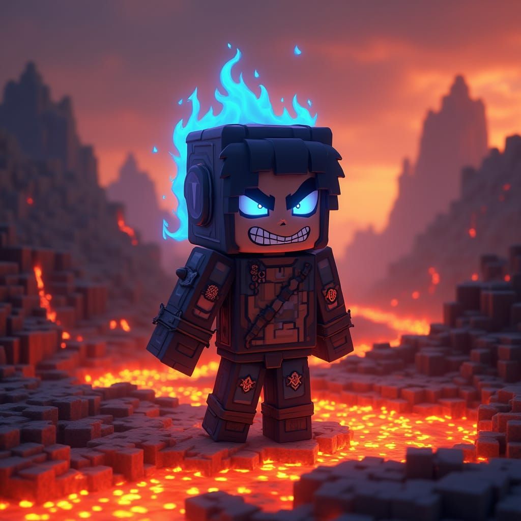 Minecraft Inferno Tyrant in Fiery Landscape