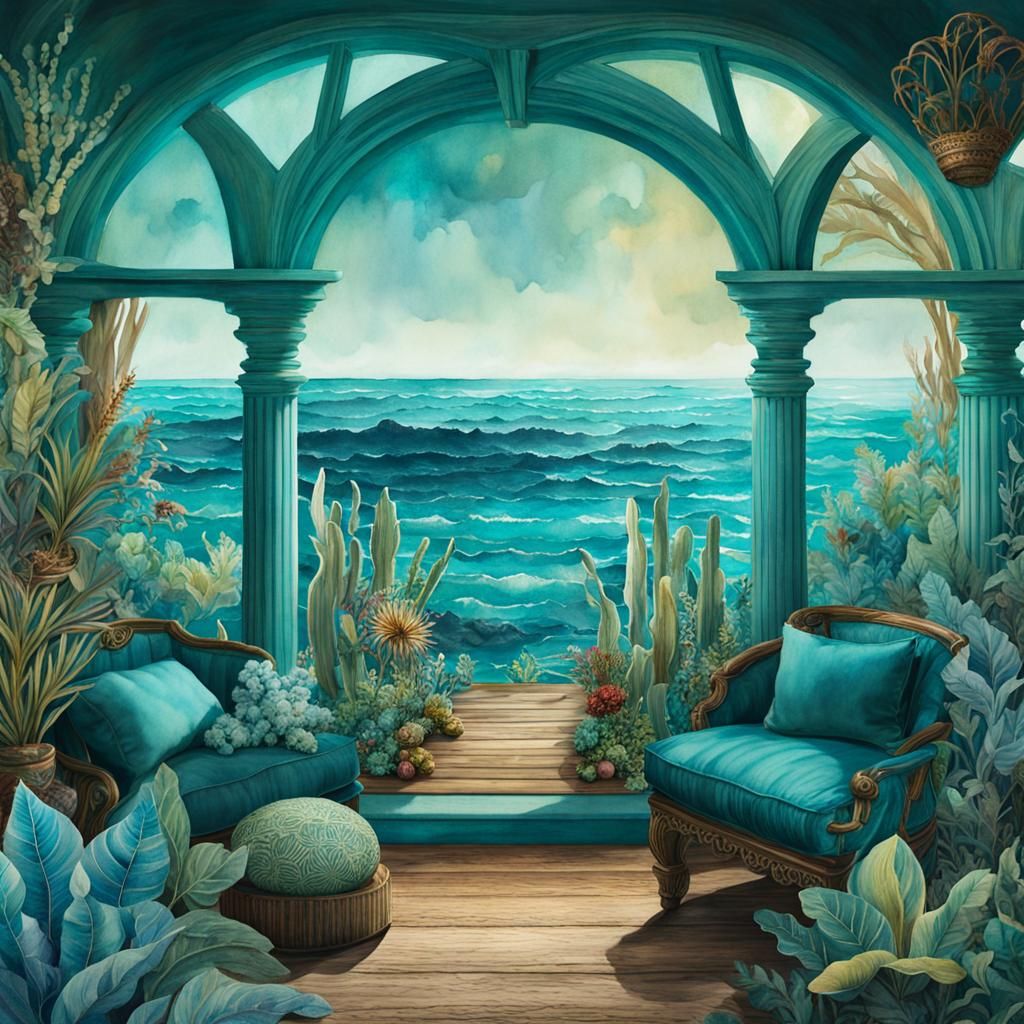Turquoise Ocean: A Whimsical Watercolour Fantasy