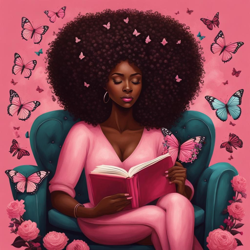 Woman with Floral Afro Writing in Journal