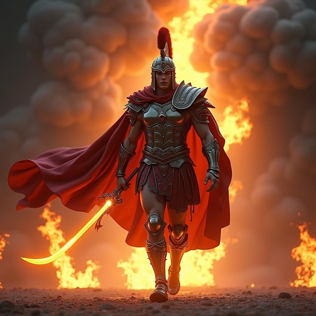 Fantasy Centurion Emerges from Smokey Fire