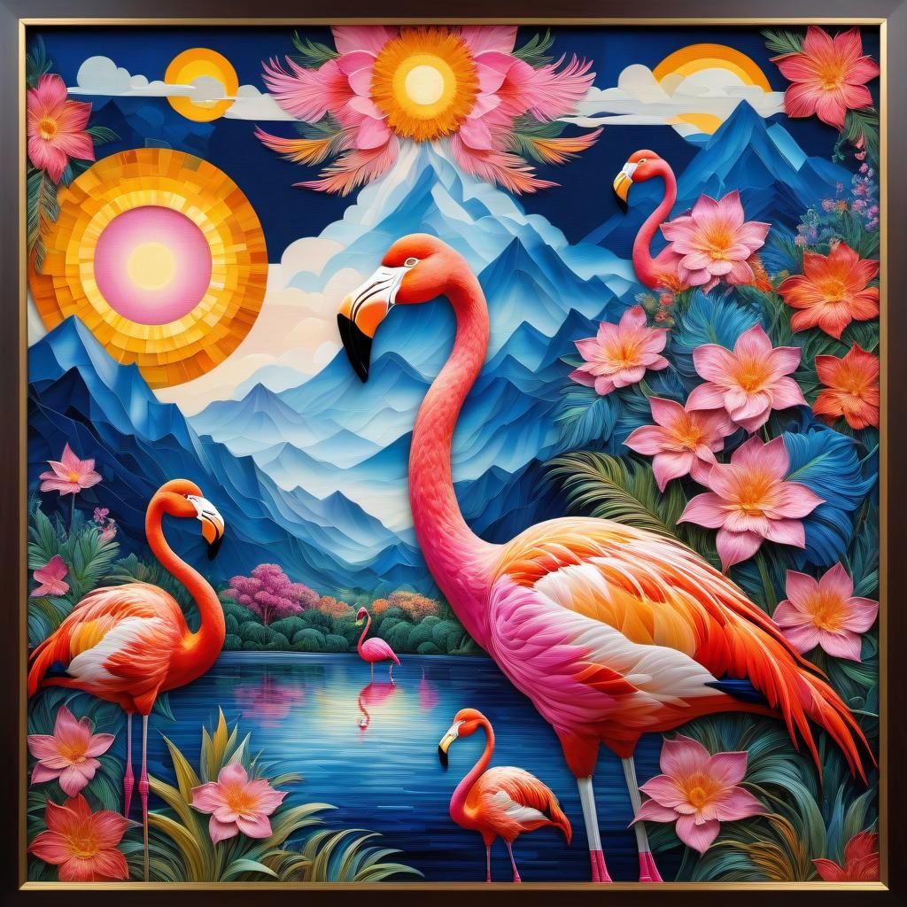 Flamingos in Van Gogh Style with Starry Flowers