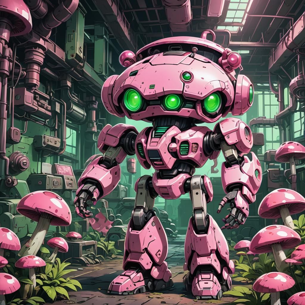 Mushroom Medabot in Industrial Anime Style