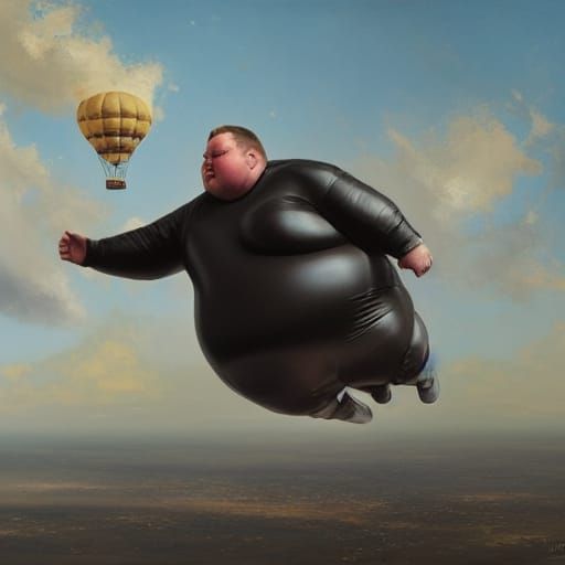 Obese Man in Gimp Suit Hot Air Balloon Painting