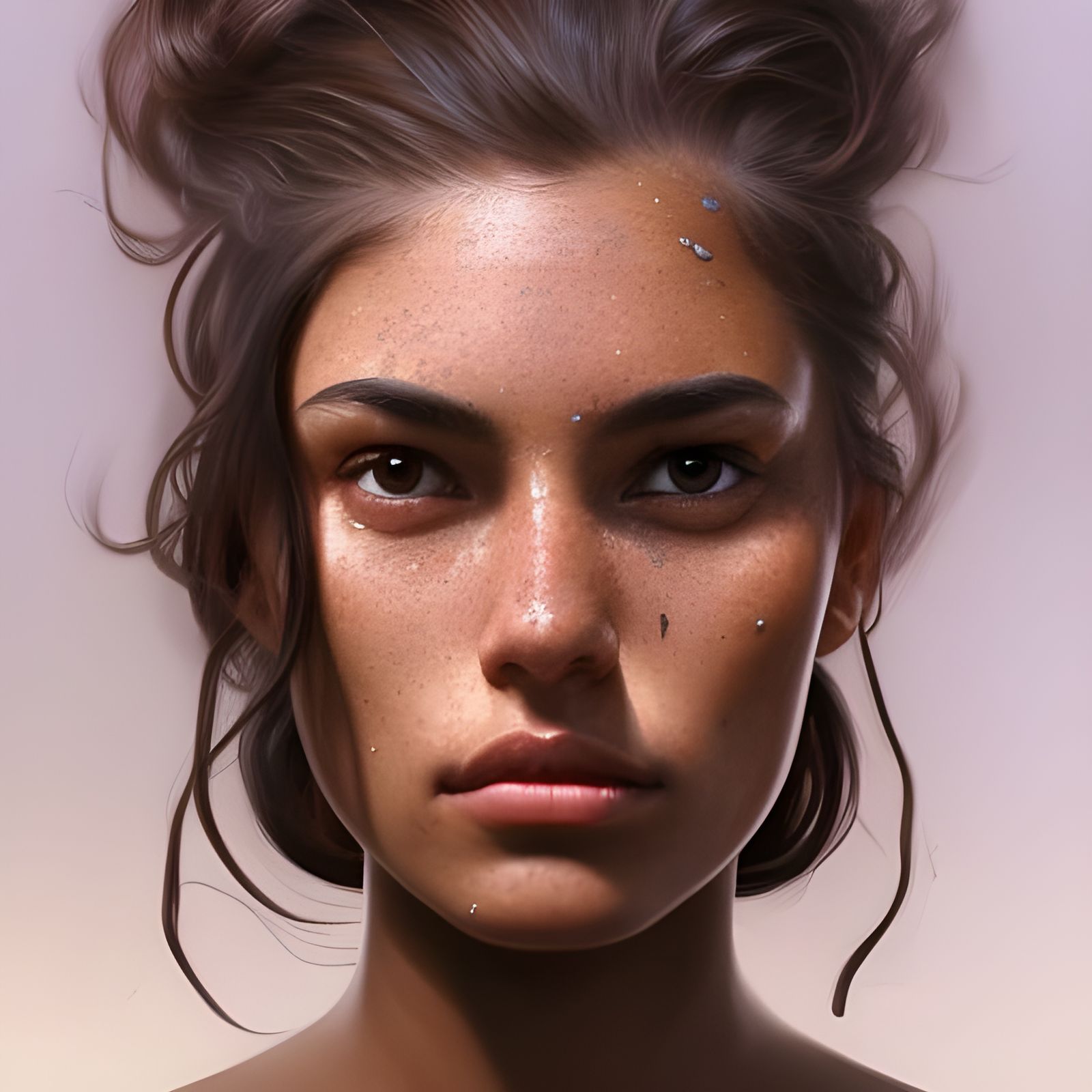 Detailed Portrait of a Freckled Woman in Digital Art Style