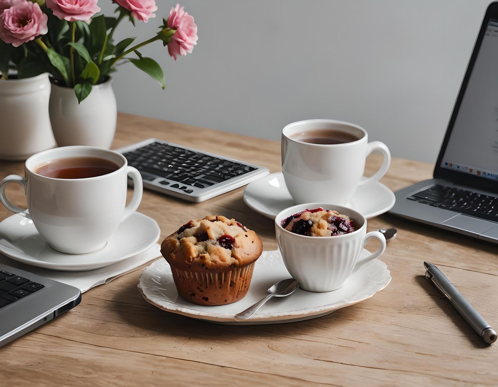 Timbleberry Muffin with Tea in Home Office
