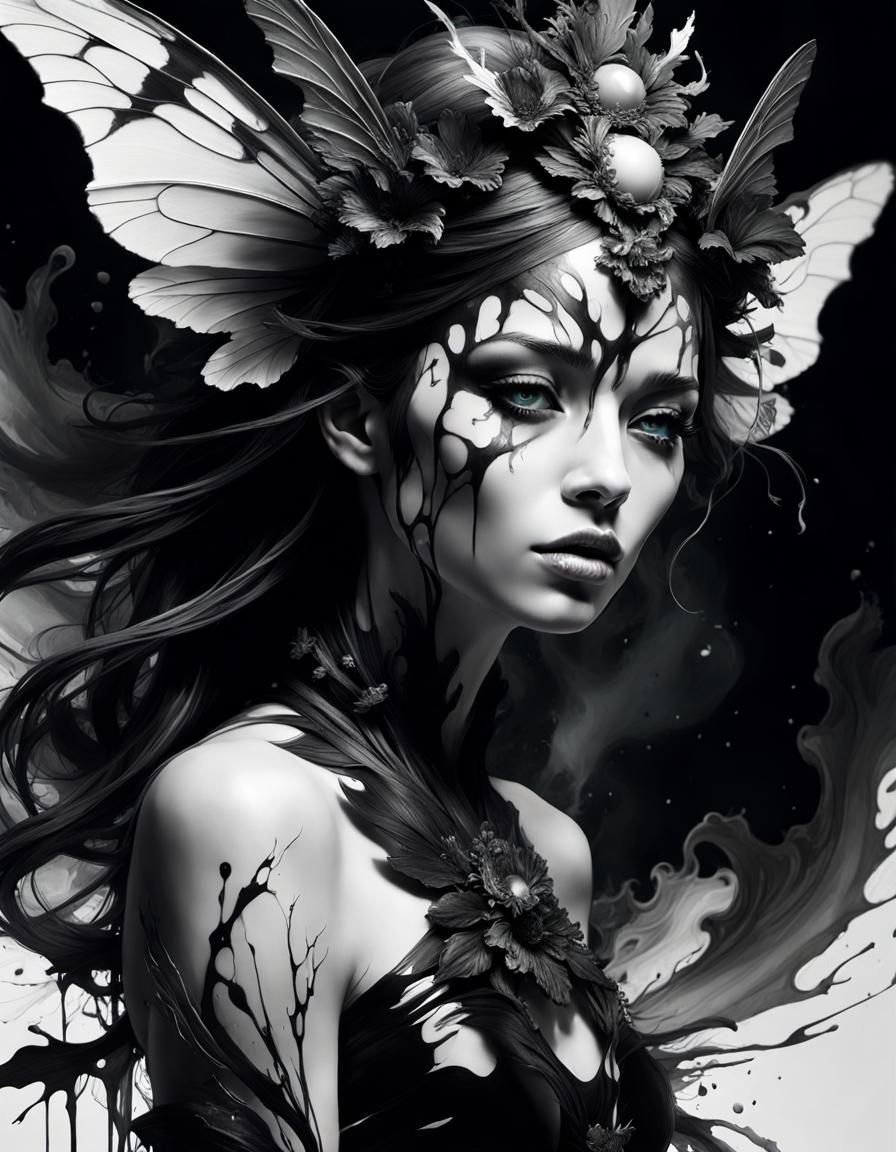 Dark Fairy Goddess in Inkblot Style
