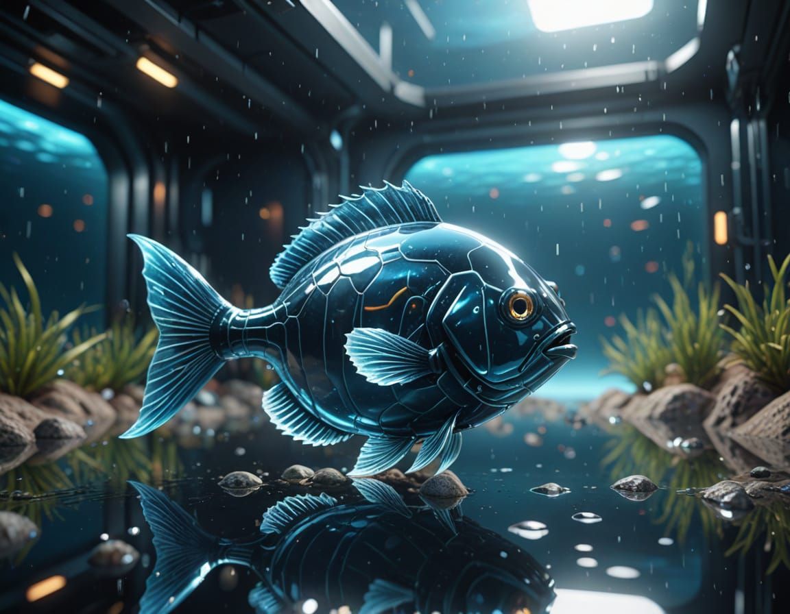 Glass Fish Swimming: Sci-Fi Ground Level Shot