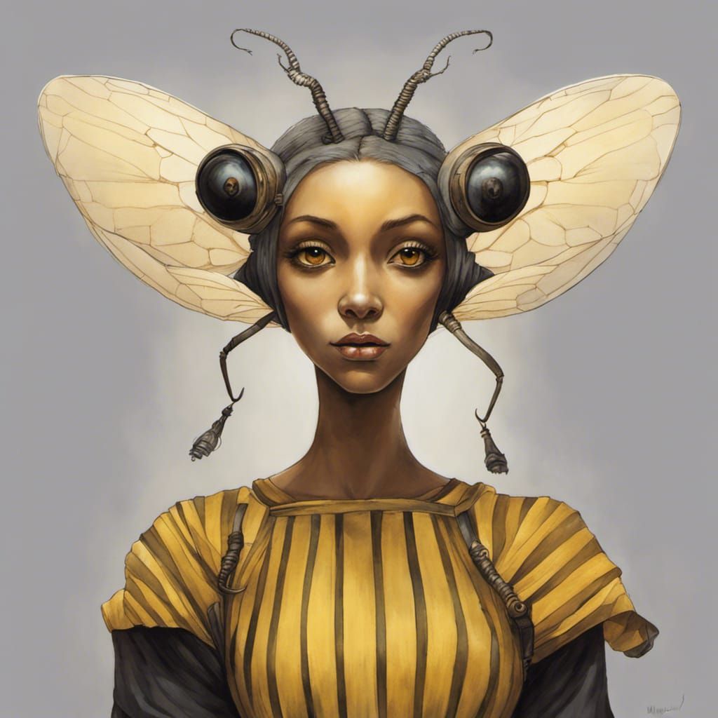 Bee-Faced Woman in Yellow Dress, Jean-Baptiste Monge Style