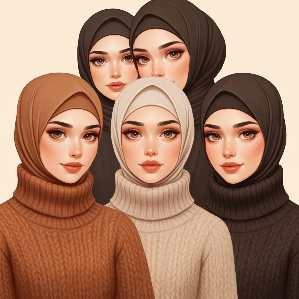 European Hijabi Sisters in Autumn Knitwear Painting