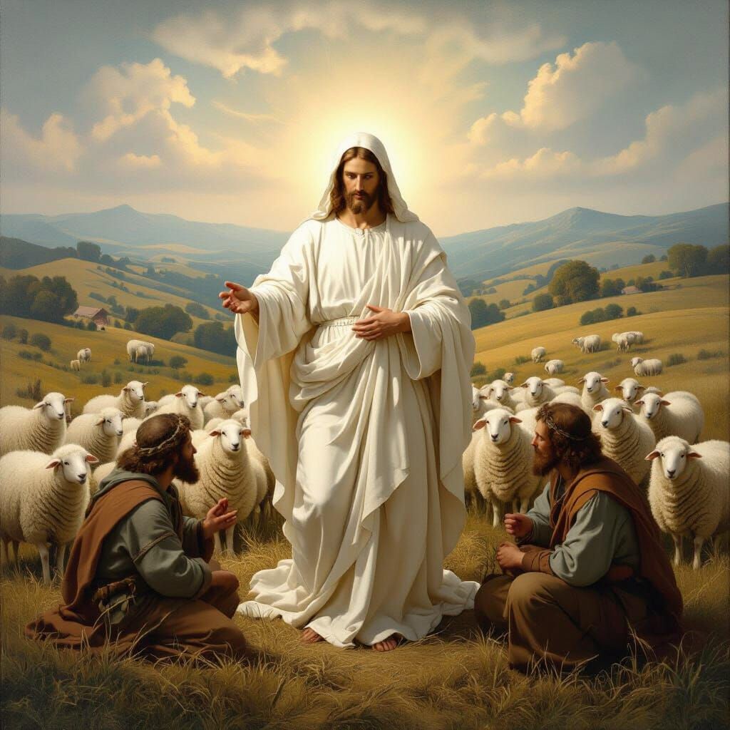 Divine Shepherd in Renaissance Style Landscape