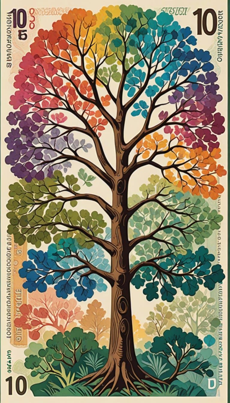 Modern Colorful Tree Currency Design