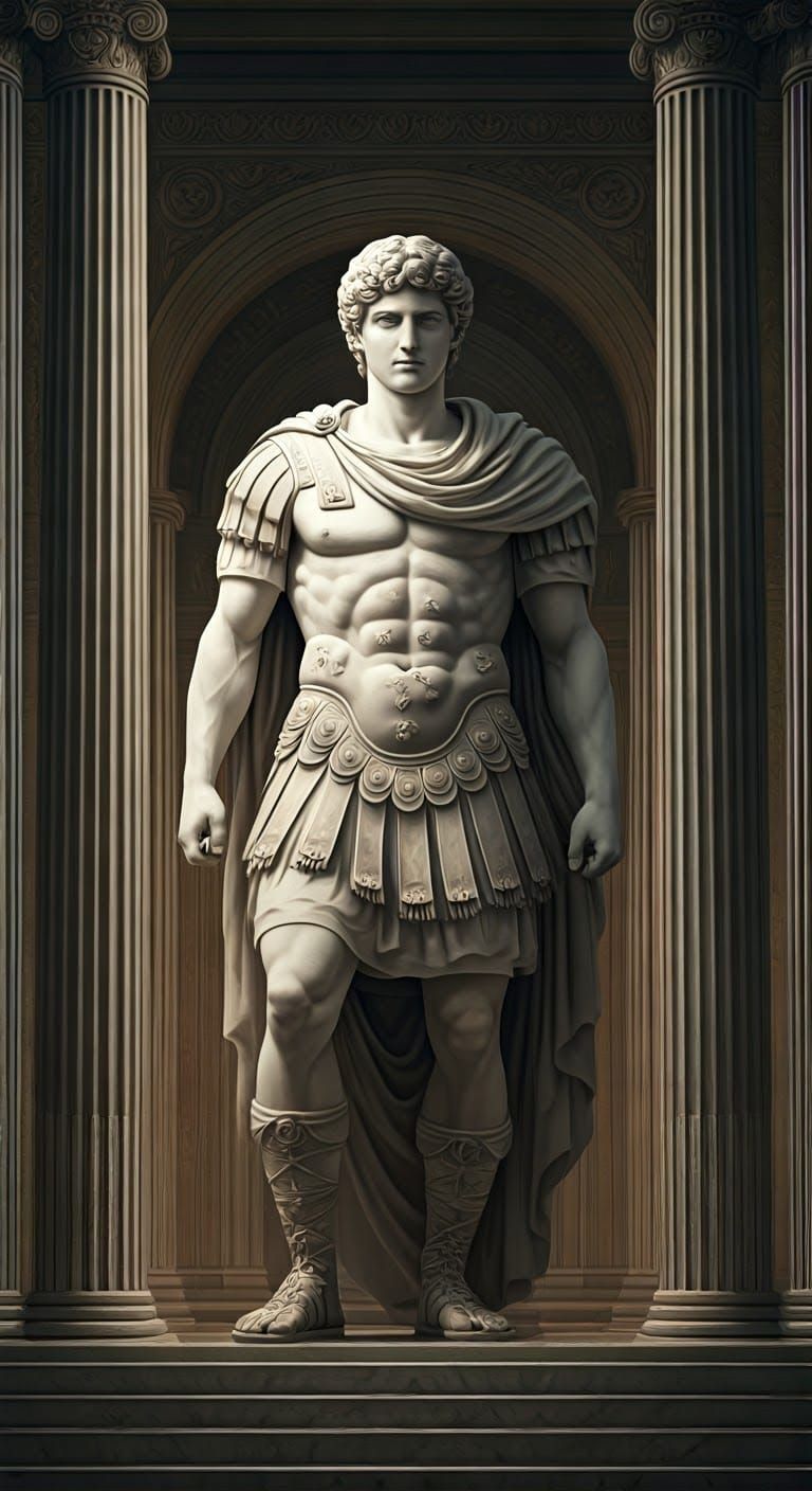 Ancient Roman Warrior in Temple Setting