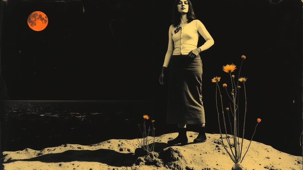 Rustic Countryside Scene with Wildflowers in a Whimsical Moo...