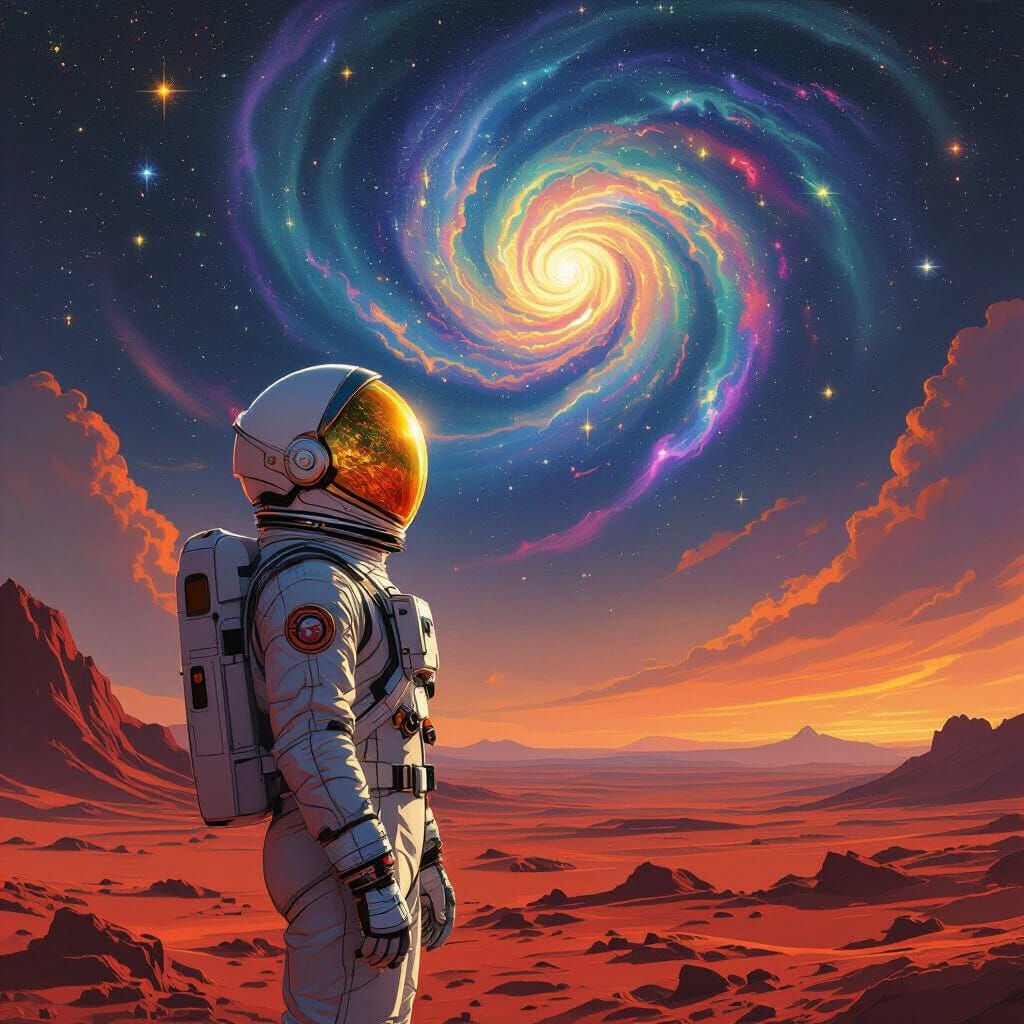 Astronaut on Alien Planet in Art Nouveau Style