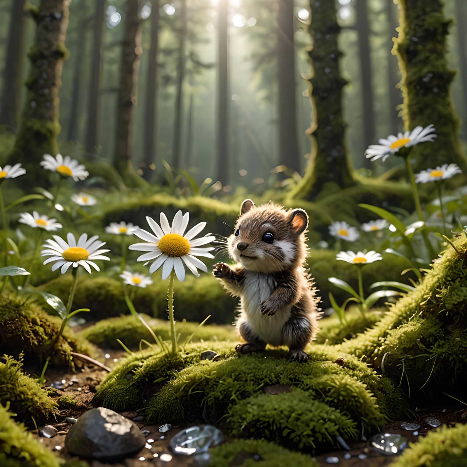 Playful Mixed-Species Creature Catches Daisy in Forest