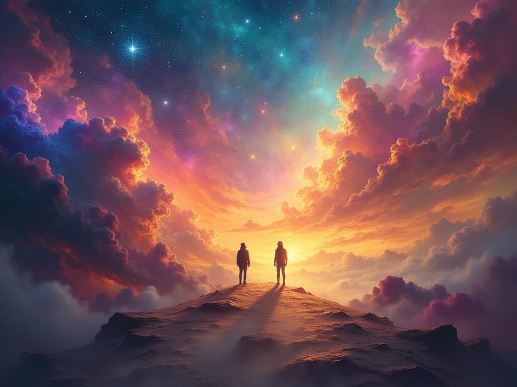 Cosmic Surrealism: Humans at Nebula Edge