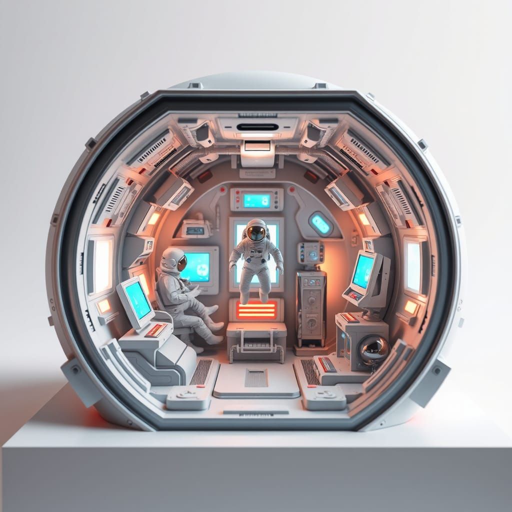 Miniature Rocket Ship Sculpture in Digital Painting Style