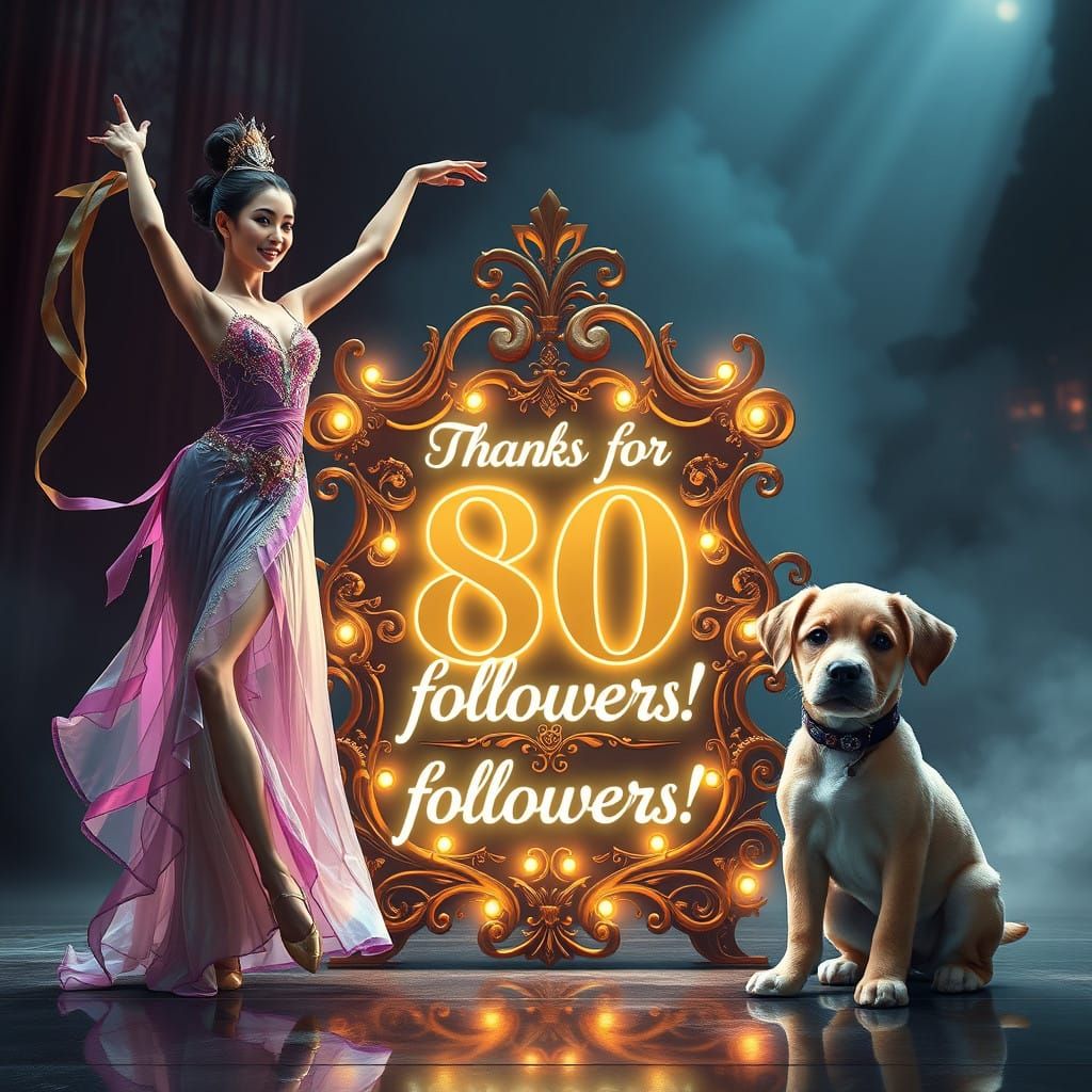 Mesmerizing Dancer Surrounded by Grandeur and Playful Puppy