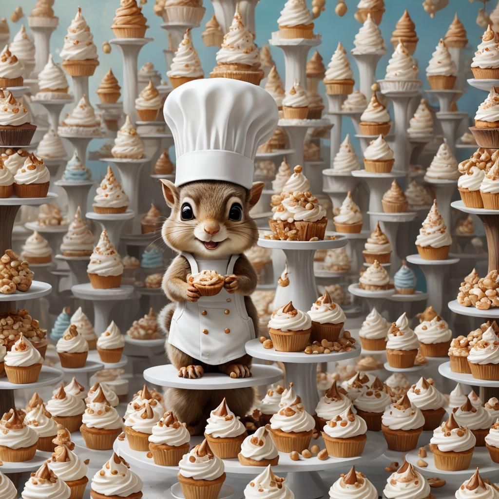 Squirrel Pastry Chef Icing Cupcakes: Matte Painting