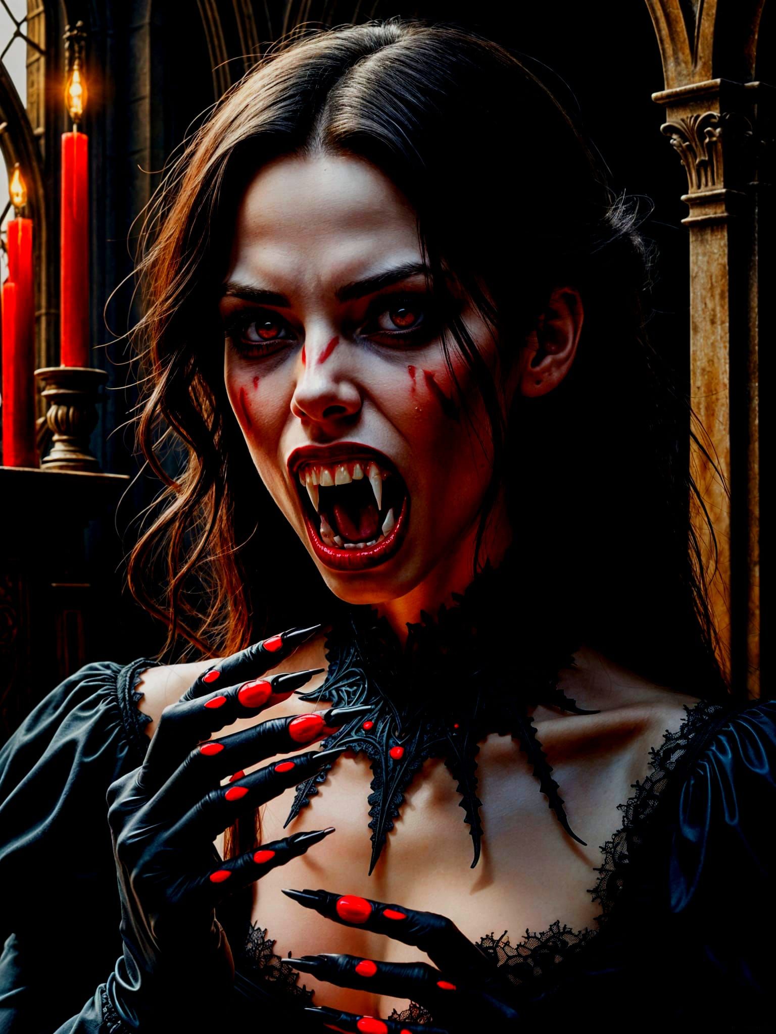 Sinister Vampire Portrait in Dark Cathedral