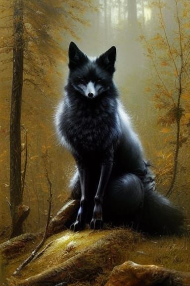Black Fox Fantasy Art in Hyperrealistic Style