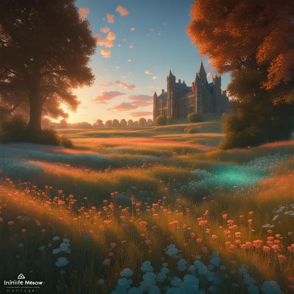 English Meadow at Dusk: Hyperdetailed Concept Art