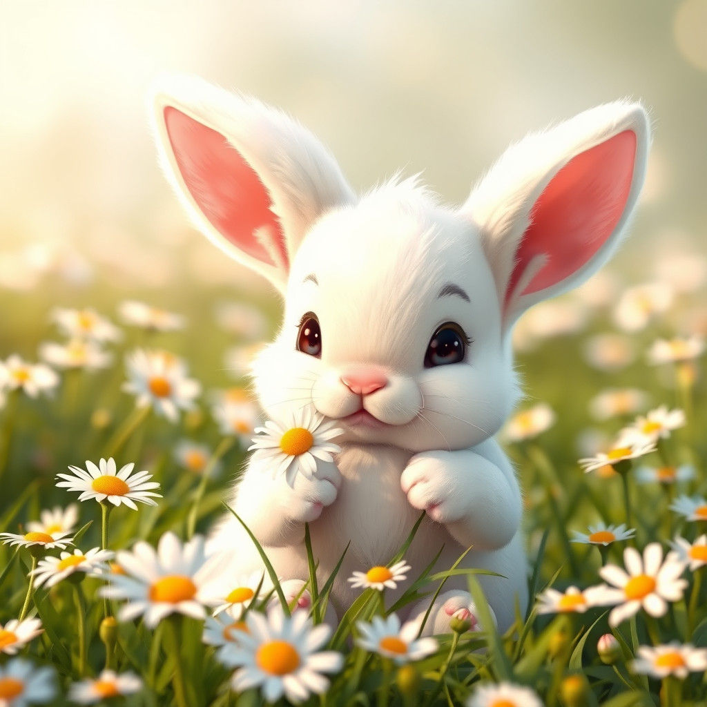 Whimsical Baby Bunny in Vibrant Daisies