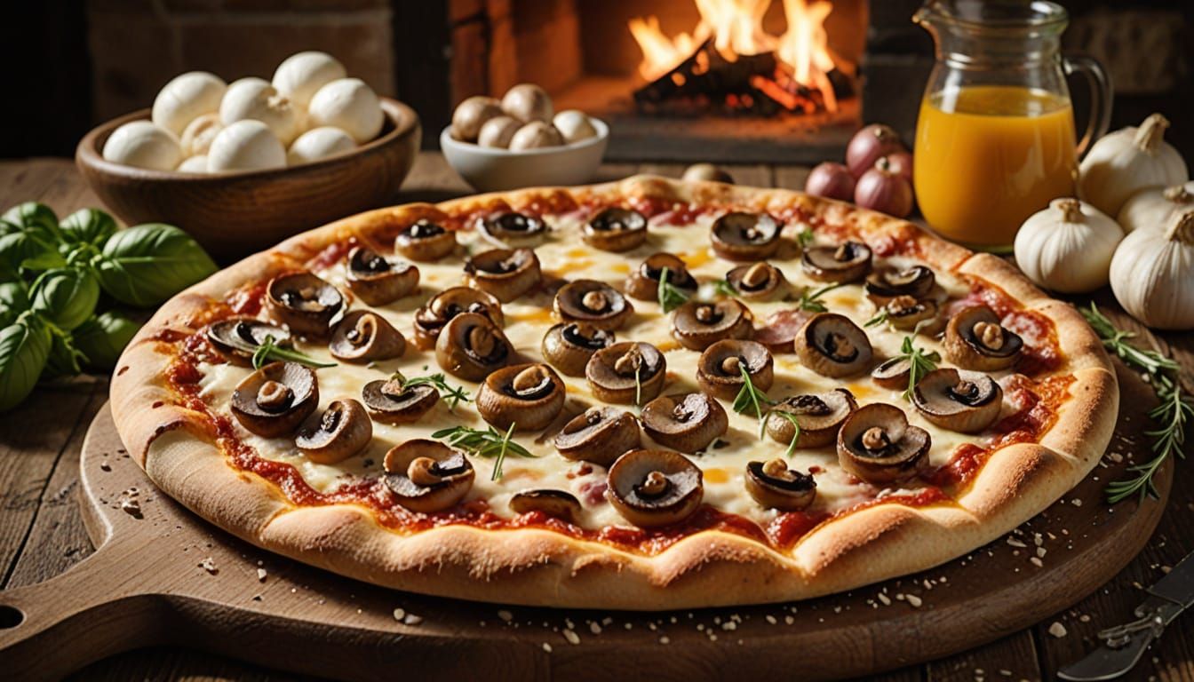 Warm Italian Pizza Scene with Golden Hour Lighting