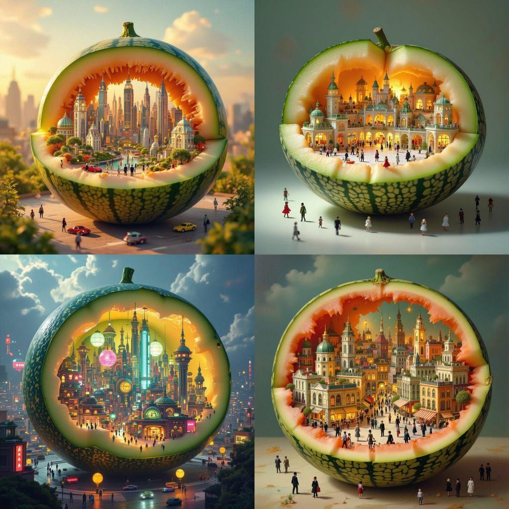 Mini Metropolis Inside a Melon