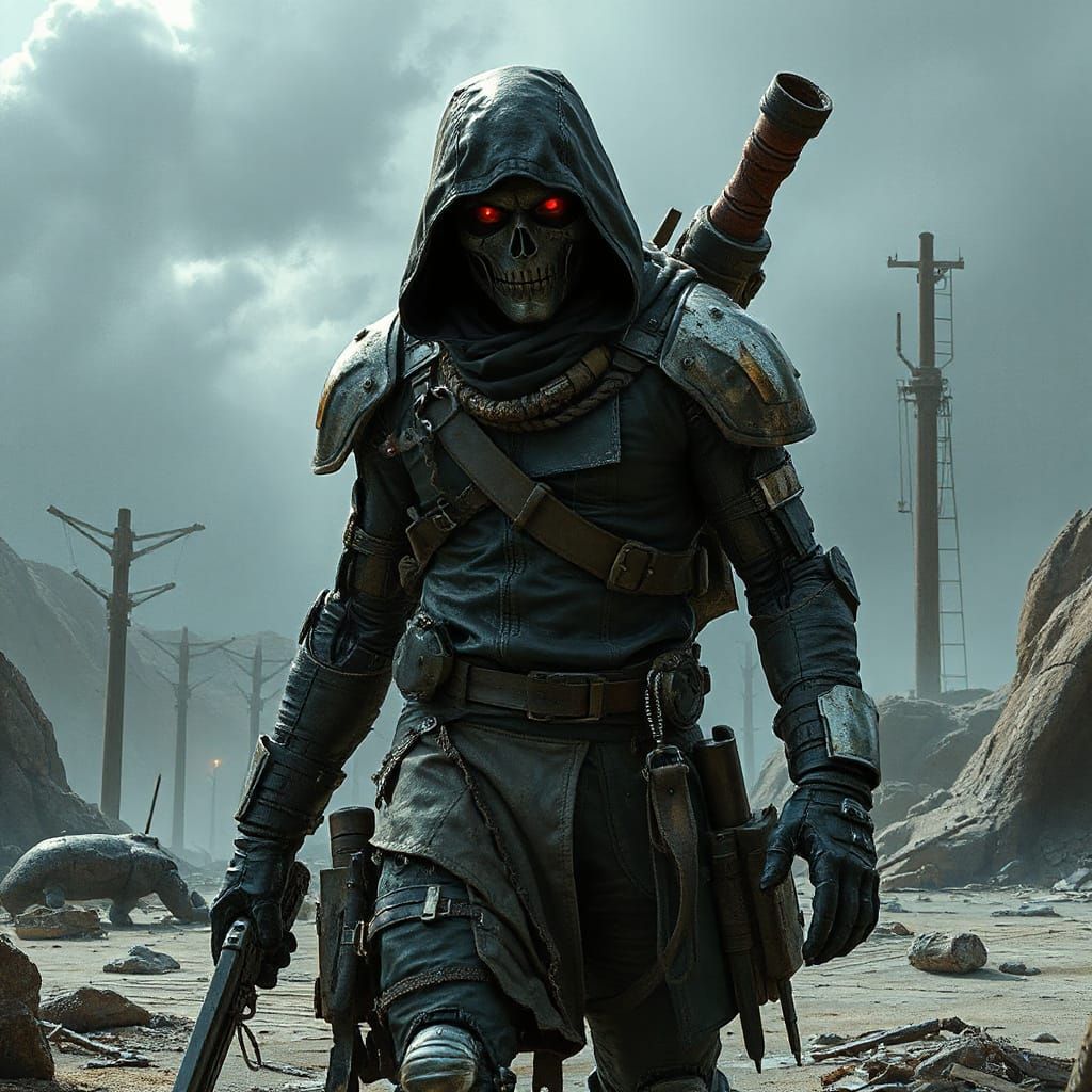 Cyborg Assassin in Post-Apocalyptic Wasteland