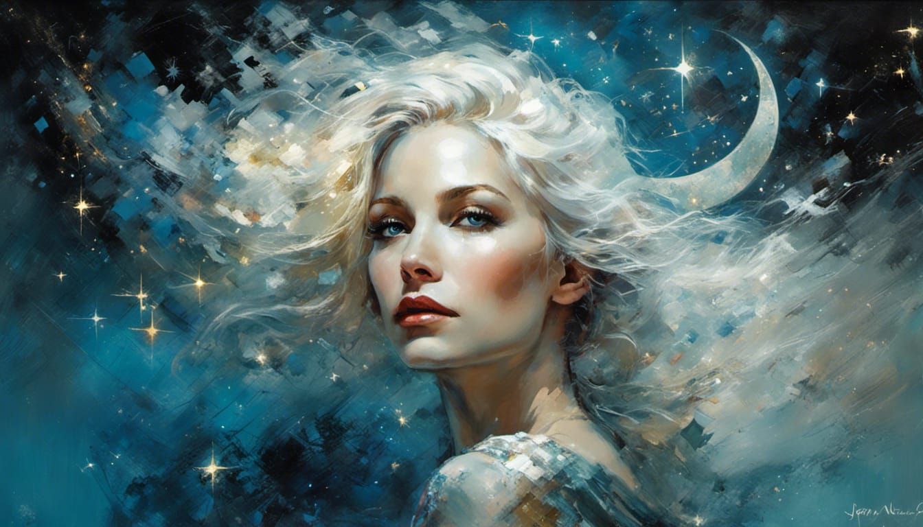 Platinum Blond Moon Goddess in Cosmic Nebula