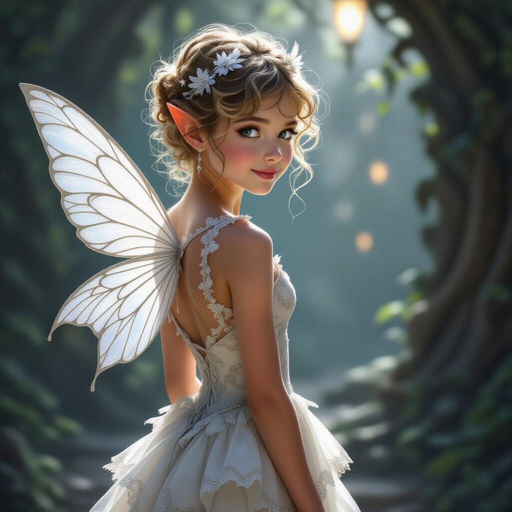 Ethereal Fairy Smiles in Grayscale